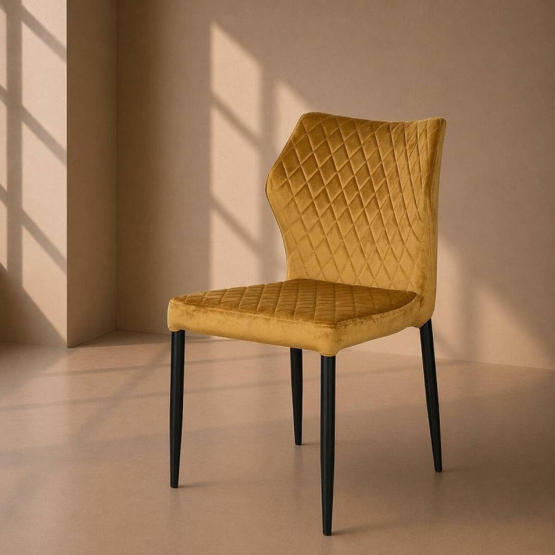 Silla comedor hebe terciopelo amarillo azufre  patas metal negra 47x52x85cm