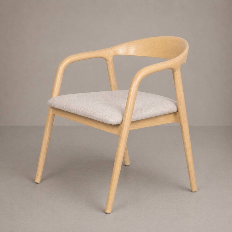 Silla de comedor Erik en fresno con asiento tapizado gris