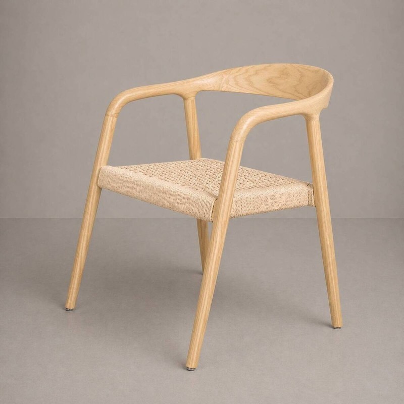 Silla de comedor Inga en fresno blanco con asiento de cuerda trenzada