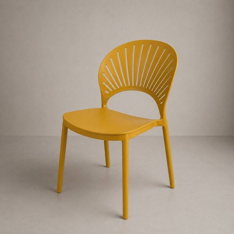 Silla Abana de polipropileno mostaza con respaldo calado 46x52x85 cm