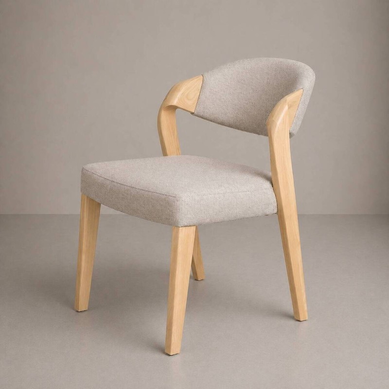 Silla de comedor Elin en fresno con asiento y respaldo tapizados