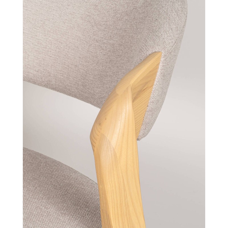 Silla de comedor Elin en fresno con asiento y respaldo tapizados