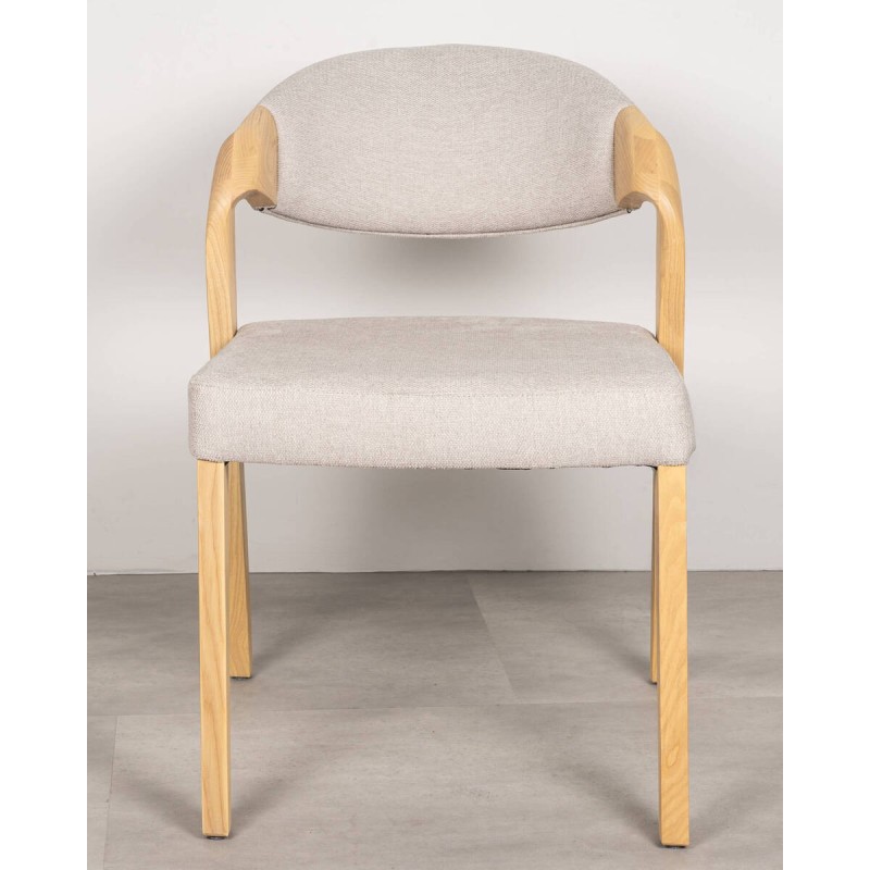 Silla de comedor Elin en fresno con asiento y respaldo tapizados