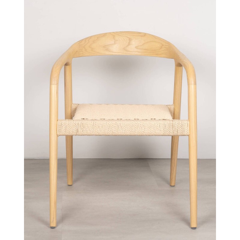 Silla de comedor Inga en fresno blanco con asiento de cuerda trenzada