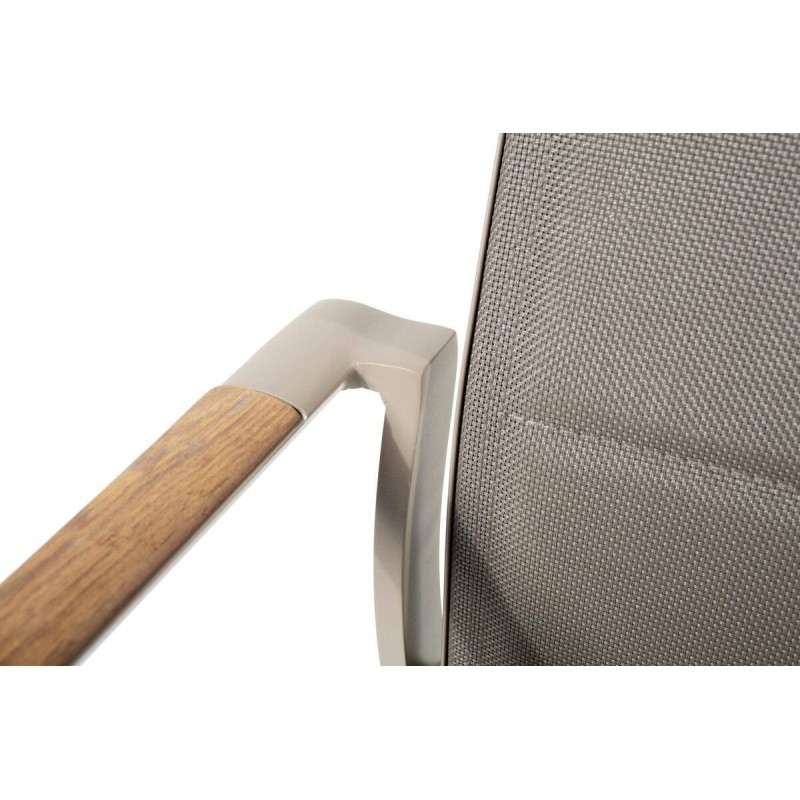 SILLA DE EXTERIOR ALUMINIO TAUPE CON BRAZOS TECA (61x65x92cm)