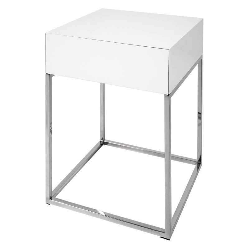 MESITA BLANCO BRILLO/ACERO INOXIDABLE 1 CAJÓN 40x40x54cm