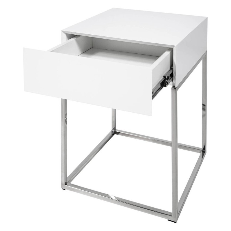 MESITA BLANCO BRILLO/ACERO INOXIDABLE 1 CAJÓN 40x40x54cm