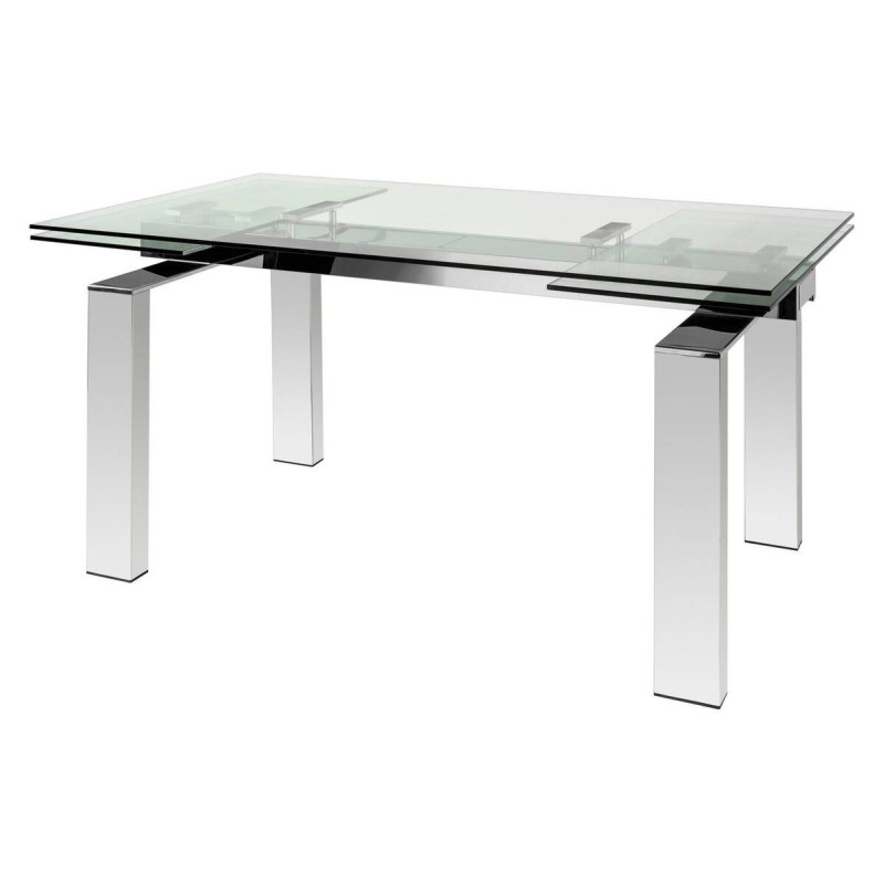 MESA DE COMEDOR EXTENSIBLE CRISTAL Y ACERO CROMADO (160/240x90x76cm)
