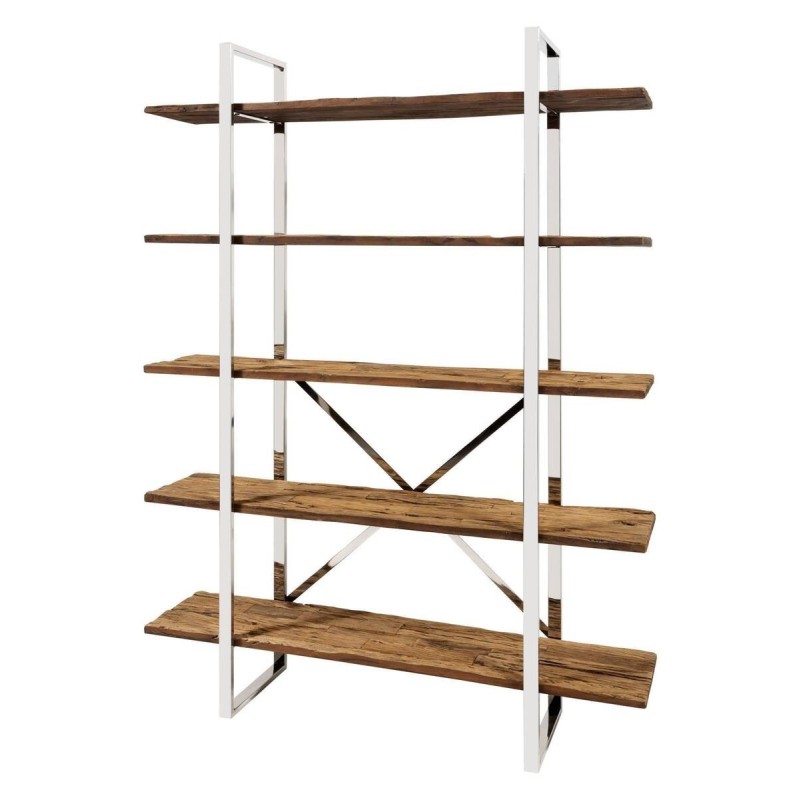 ESTANTERÍA RÚSTICA MADERA RECICLADA - ACERO INOXIDABLE CROMADO (150x38x200cm)