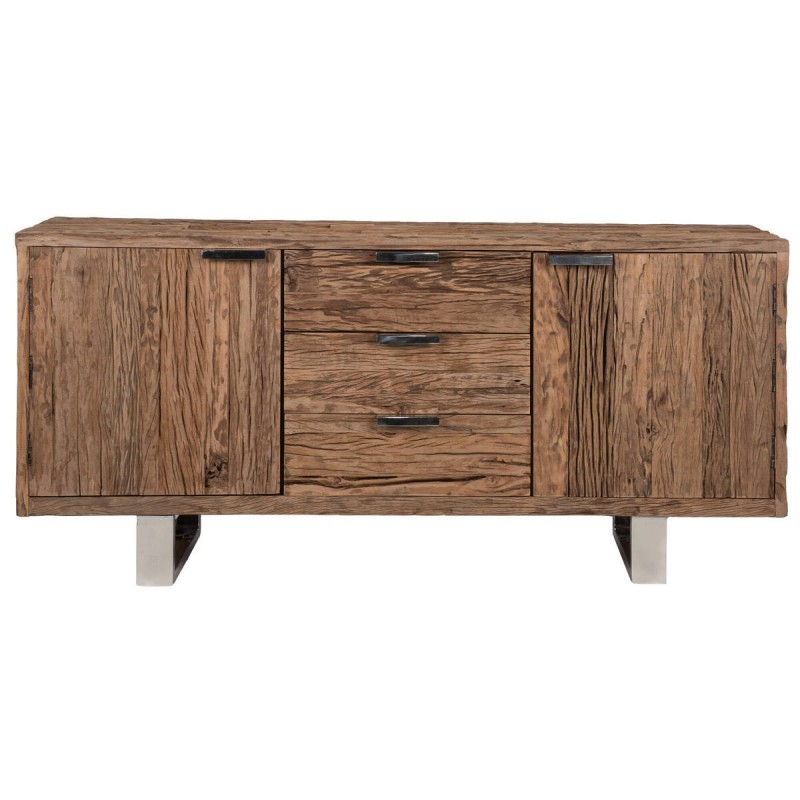 Aparador rústico madera reciclada  acero inoxidable cromado 160x40x75cm