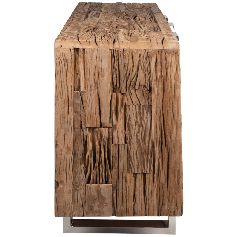 Aparador rústico madera reciclada  acero inoxidable cromado 160x40x75cm