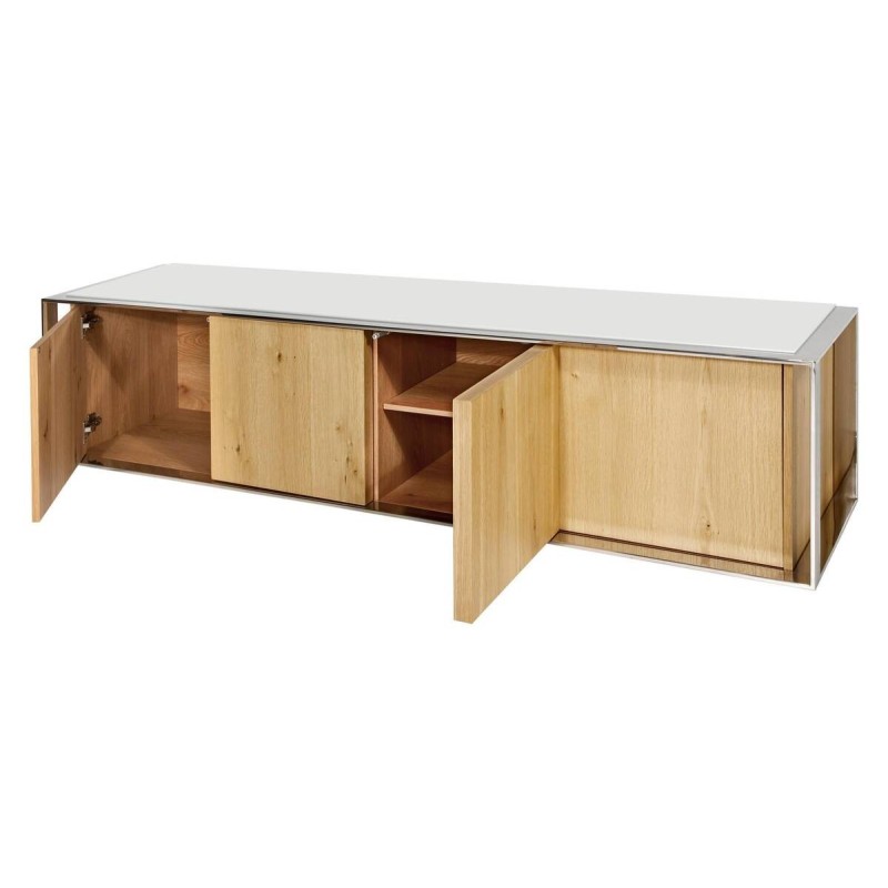 MUEBLE TV ROBLE NATURAL - ACERO INOXIDABLE (200x48x48cm)
