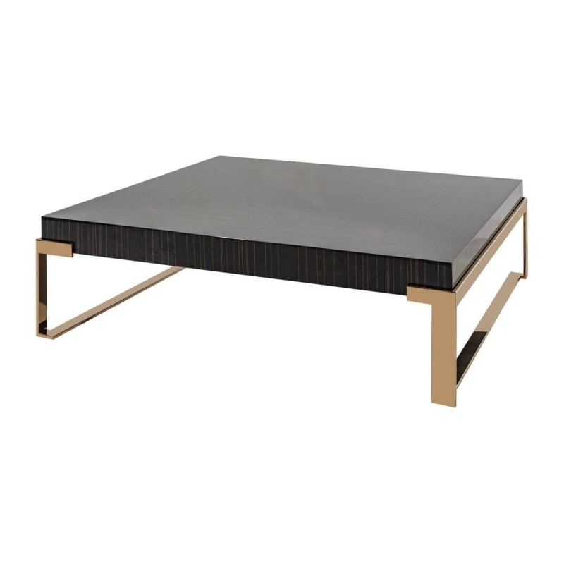 MESA DE CENTRO DE DISEÑO LUJO MADERA ÉBANO - PATAS METÁLICAS ORO ROSA (120x120x35cm)
