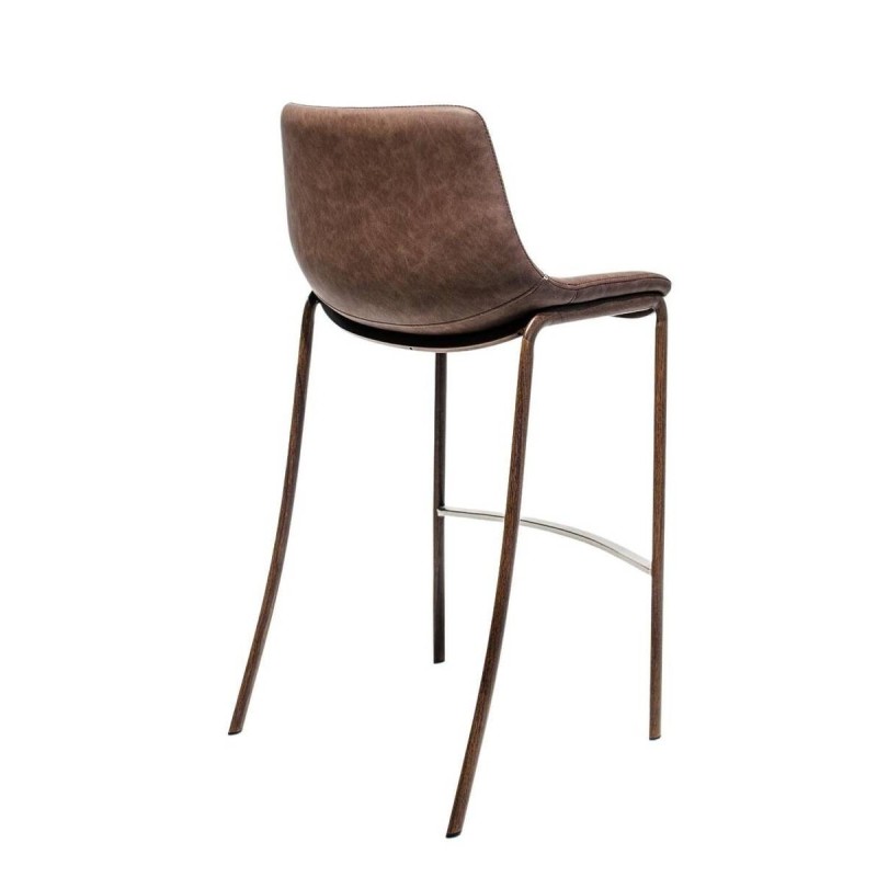 TABURETE ALTO ECOPIEL MARRÓN - PATAS METÁLICAS NOGAL (50x50x105cm)