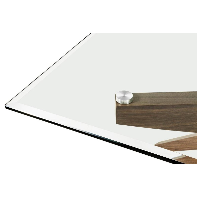 Mesa de comedor cristal templado y patas nogal (160x90x76cm)