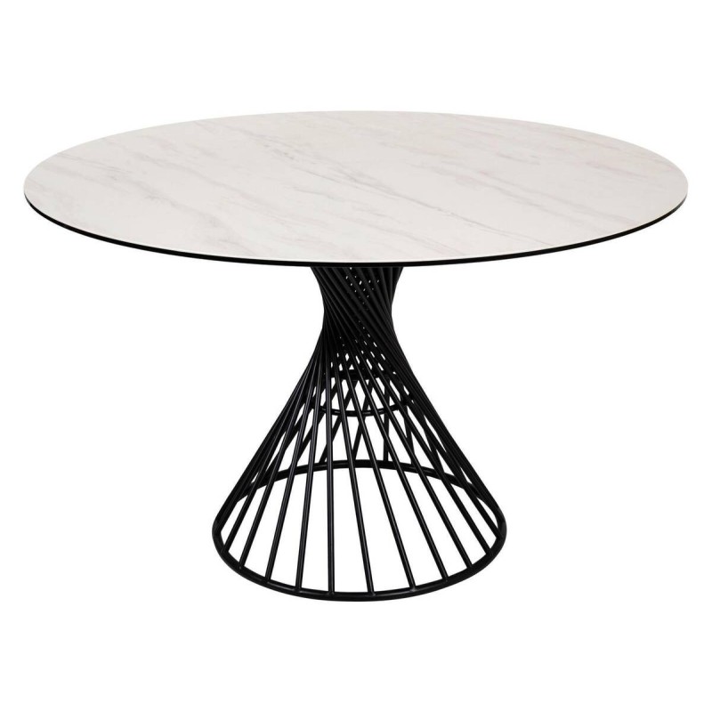 Mesa comedor redonda tapa cerámica mármol base hierro negro 120x76cm