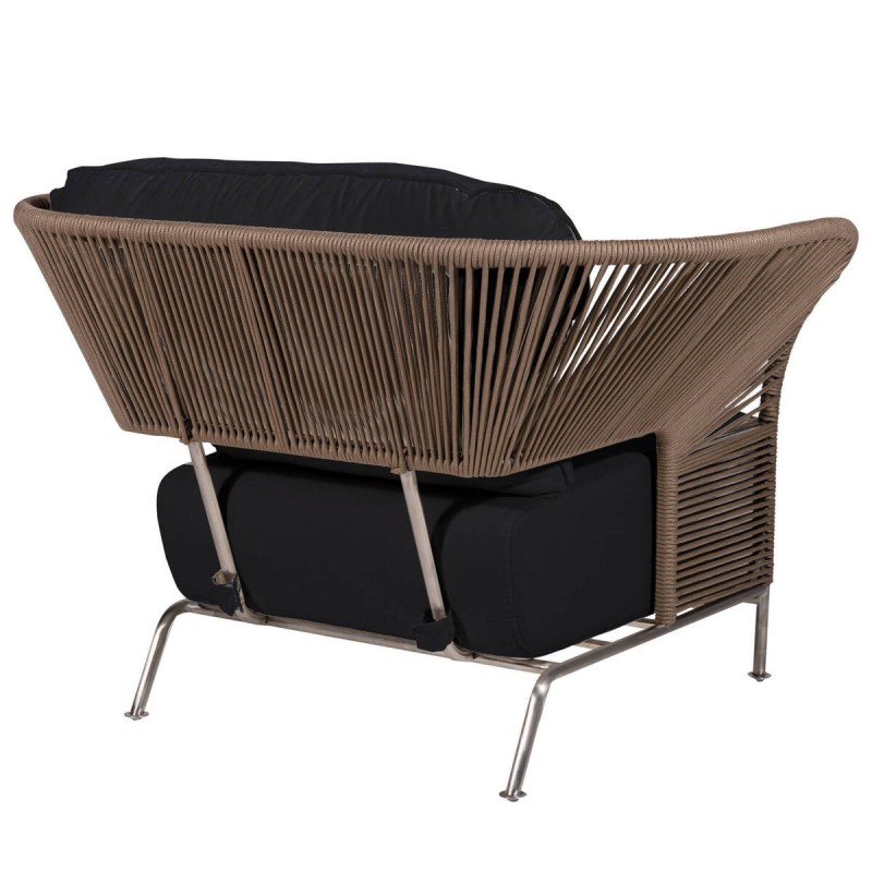 Sillón exterior cuerda trenzada color arena - tela gris antracita 119x90x72cm