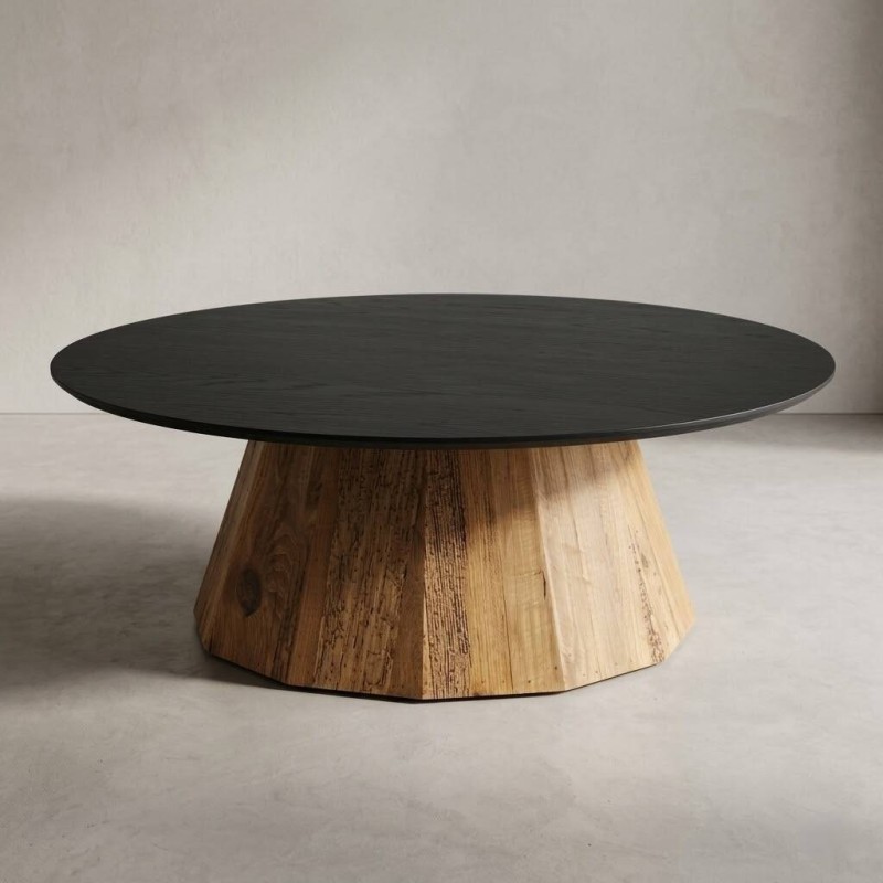 MESA DE CENTRO REDONDA MADERA DE PINO RECICLADO (90x32cm)