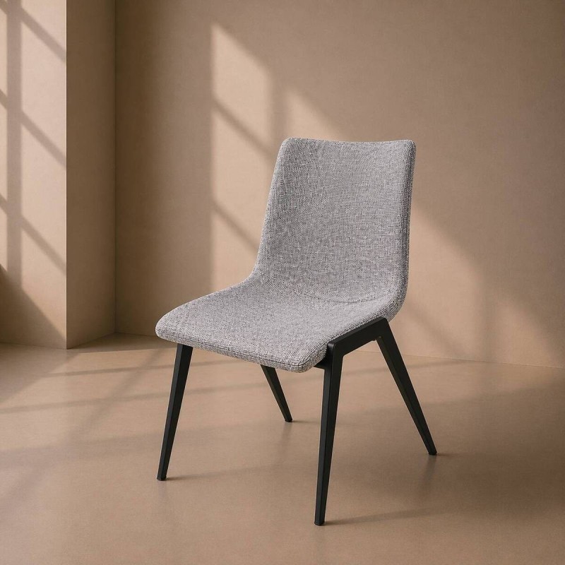 SILLA DE COMEDOR TELA GRIS - ACERO ACABADO NEGRO (48x56x87cm)