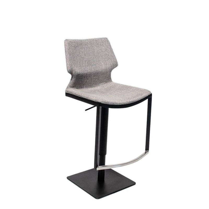TABURETE ALTO REGULABLE TAPIZADO GRIS - ACERO ACABADO NEGRO (44x50x89 - 112cm)