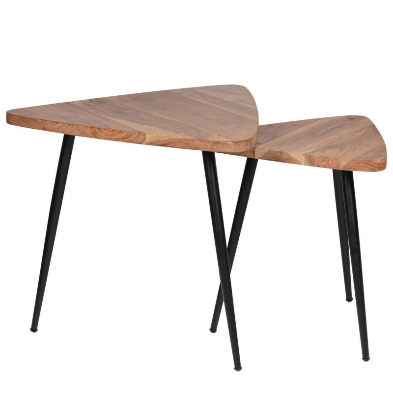 SET OVAL DE DOS MESAS AUXILIARES MADERA DE ACACIA Y METAL NEGRO (53x53x51cm) (40x40x45cm)