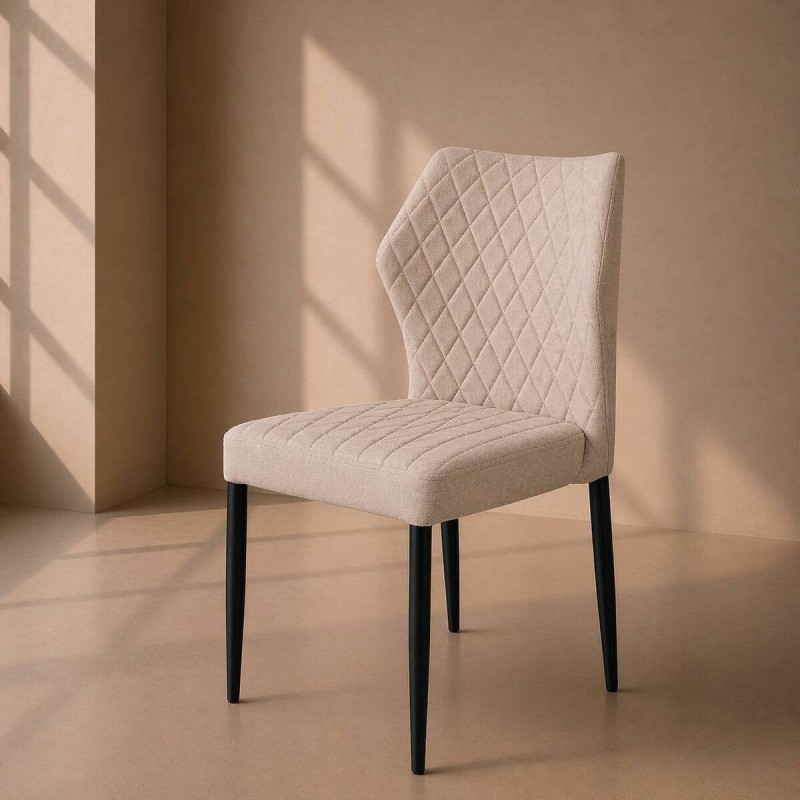 SILLA COMEDOR TAPIZADO BEIGE - PATAS METÁLICAS COLOR NEGRO 47x52x85cm