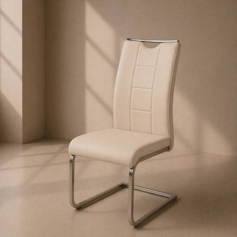 SILLA PIEL SINTÉTICA BEIGE CLARO/ PATAS NÍQUEL 42x45x100cm