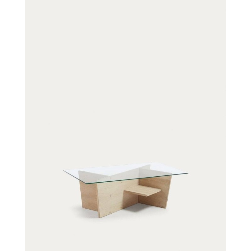 Mesa centro Balwind cristal y base de madera 110 x 60 cm