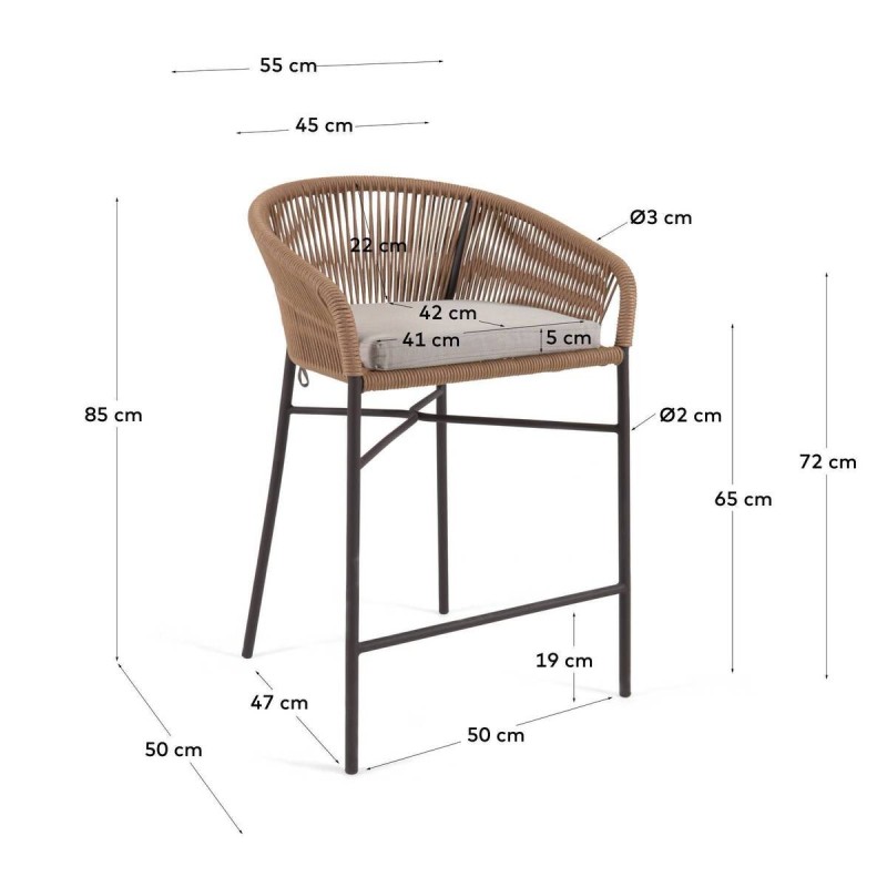 Taburete yanet cuerda beige y acero galvanizado altura 65cm 85x55x50cm