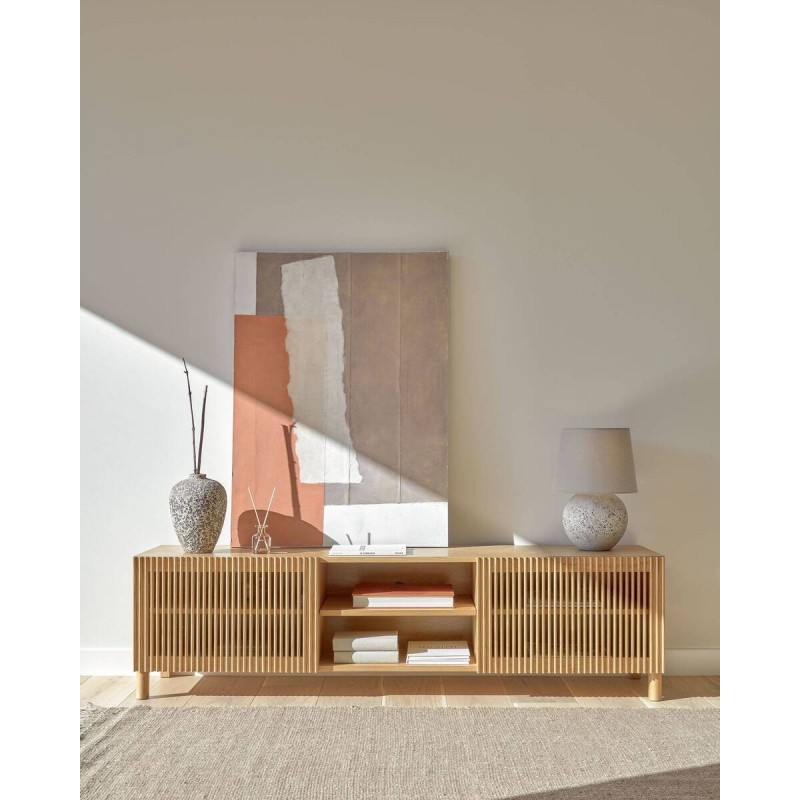 MUEBLE TV BEYLA 2 PUERTAS DE MADERA MACIZA Y CHAPA DE ROBLE 180X49,5 CM FSC 100% FSC 100% 49,5 X 180 X 42,5