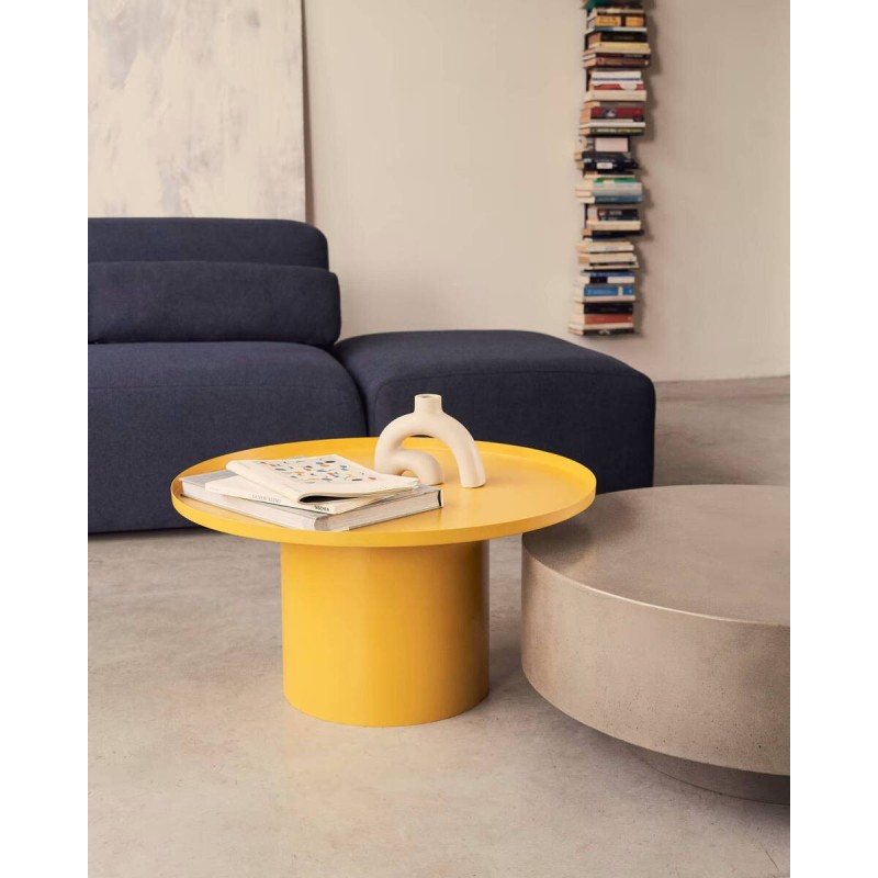 MESA DE CENTRO RENDONDA FLEKSA DE METAL MOSTAZA