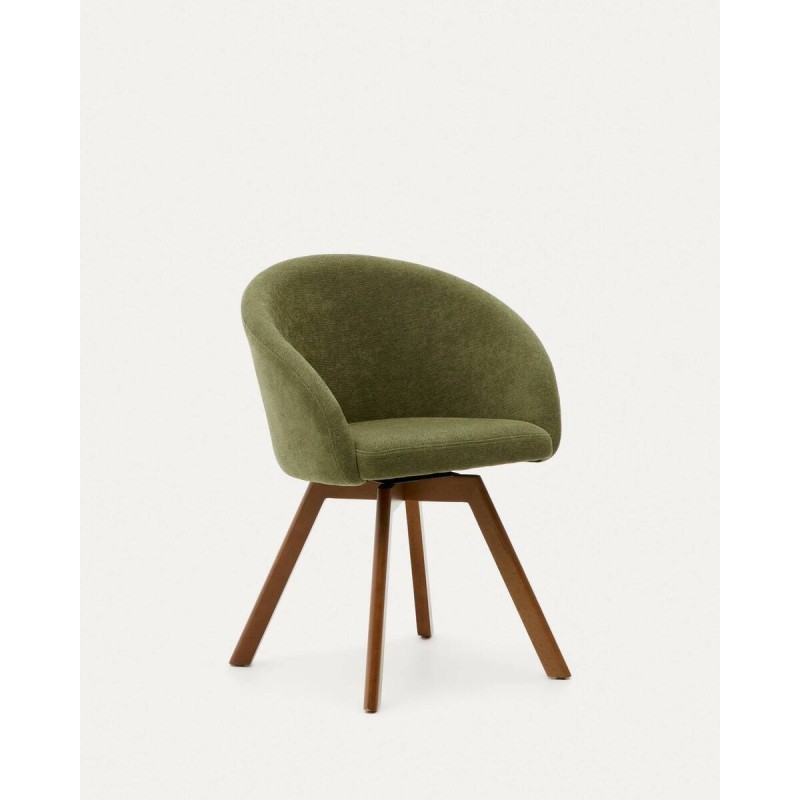 SILLA GIRATORIA MARVIN CHENILLA VERDE Y PATAS DE MADERA DE HAYA 48x48x77cm