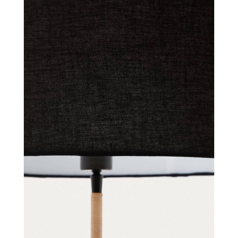 Lámpara de pie canar de metal y ratán con pantalla de algodón negro 45x160cm