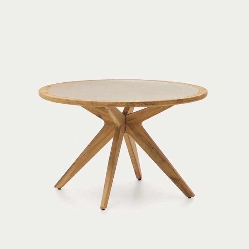 Mesa redonda Julieta de polycemento beige y madera maciza de acacia Ø 120 cm FSC 100%
