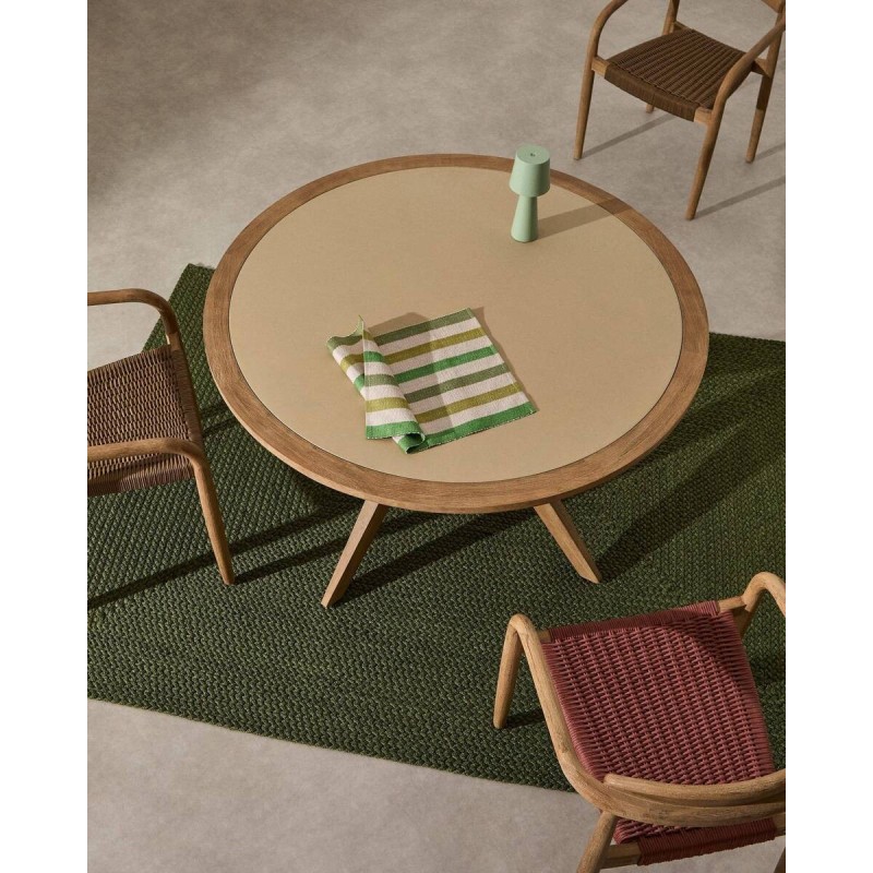 Mesa redonda Julieta de polycemento beige y madera maciza de acacia Ø 120 cm FSC 100%