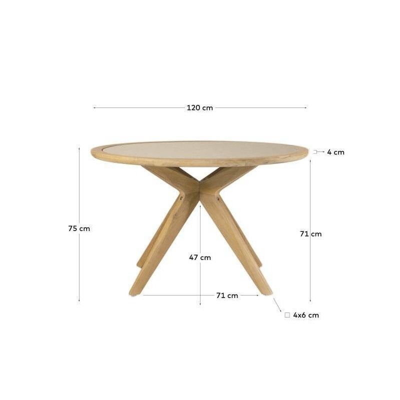 Mesa redonda Julieta de polycemento beige y madera maciza de acacia Ø 120 cm FSC 100%