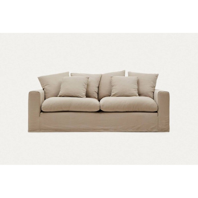 Sofá desenfundable Nora 3 plazas con cojines de lino y algodón topo 240 cm