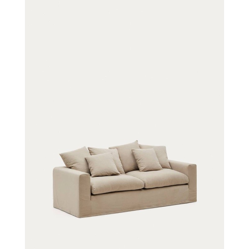 Sofá desenfundable Nora 3 plazas con cojines de lino y algodón topo 240 cm