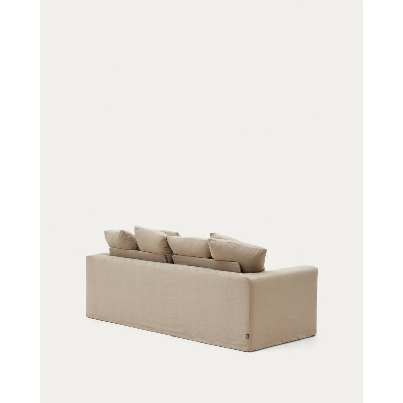 Sofá desenfundable Nora 3 plazas con cojines de lino y algodón topo 240 cm