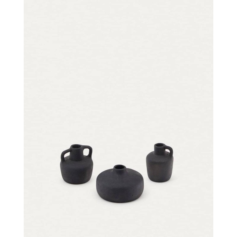 Set Sofra de 3 jarrones de terracota con acabado negro 6 cm / 7 cm / 10 cm
