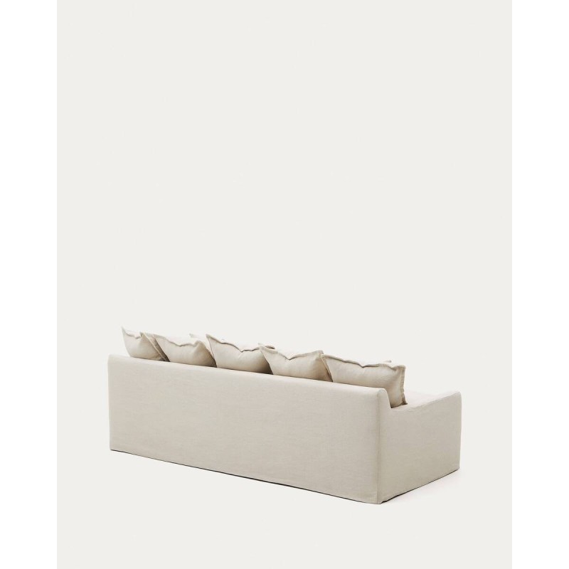 Sofá desenfundable Zenira 3 plazas con cojines de algodón y lino beige 230 cm