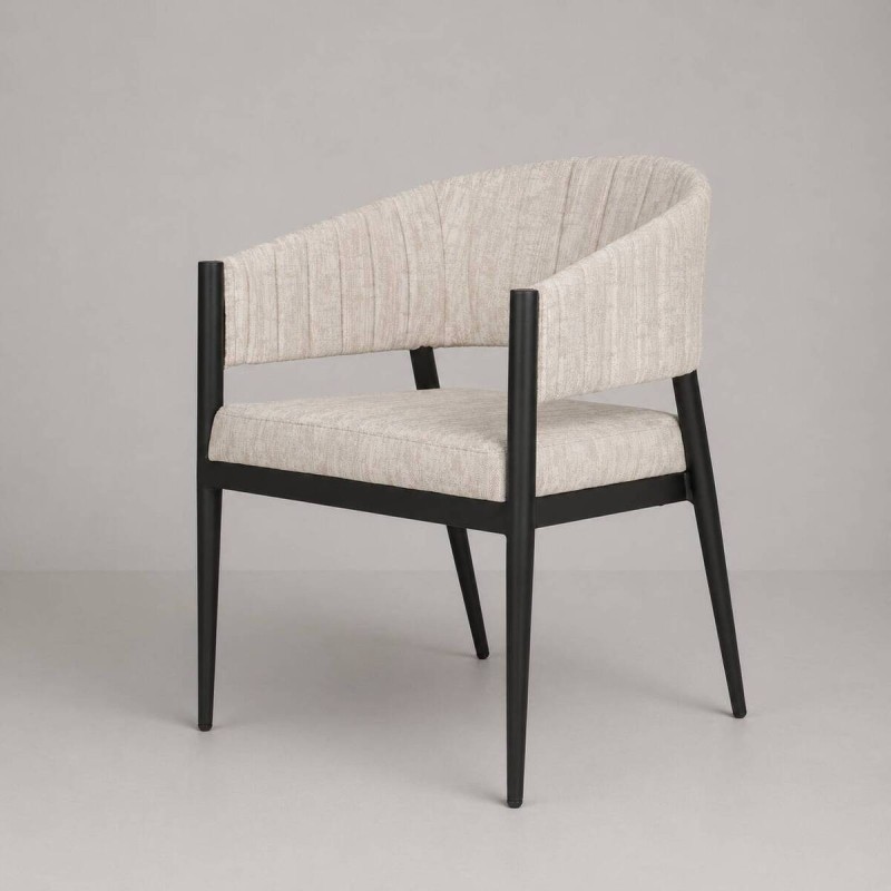 Silla ambra de aluminio negro y textil beige 60x60x80cm
