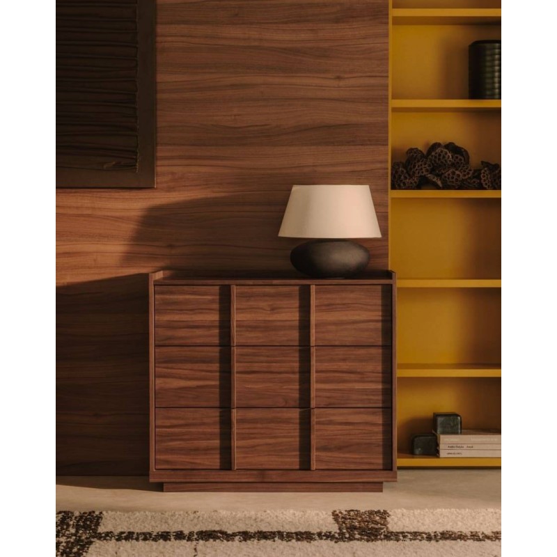 CÓMODA ONIX CON 3 CAJONES DE CHAPA DE NOGAL ACABADO OSCURO 100x50x78cm