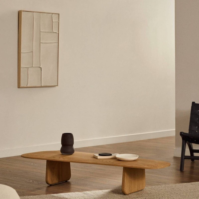 Mesa de centro Pirita de madera maciza de roble con acabado natural 146 x 56,5 cm FSC 100%