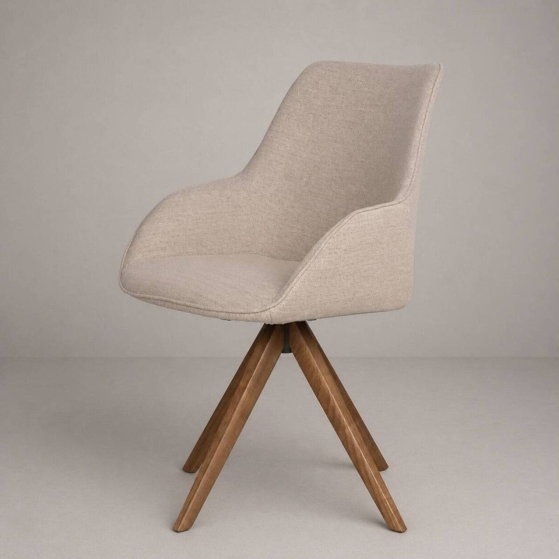 SILLA GIRATORIA SWIRL CON PATAS CRUZADAS DE FRESNO ACABADO NOGAL 61x56x87cm