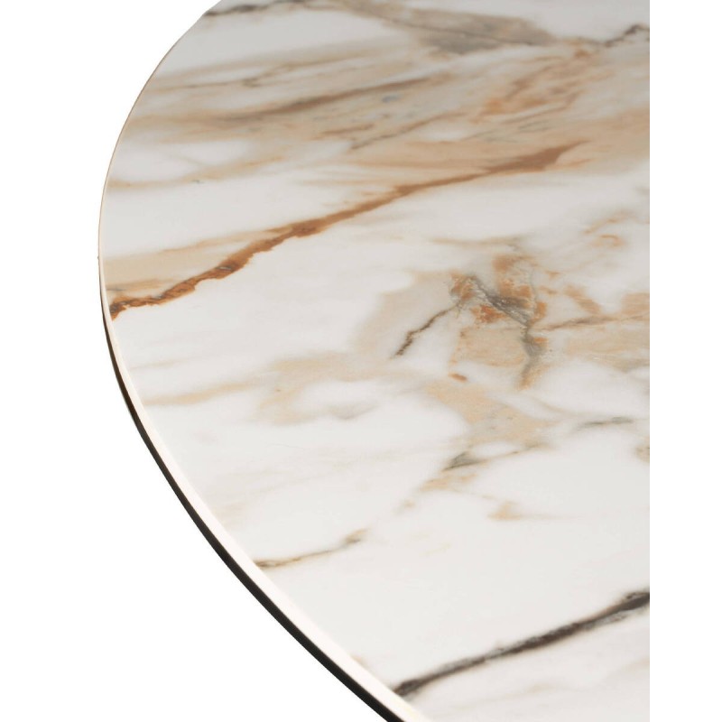 Mesa de comedor redonda Marla con base de bronce y tapa de cerámica blanca 135cm