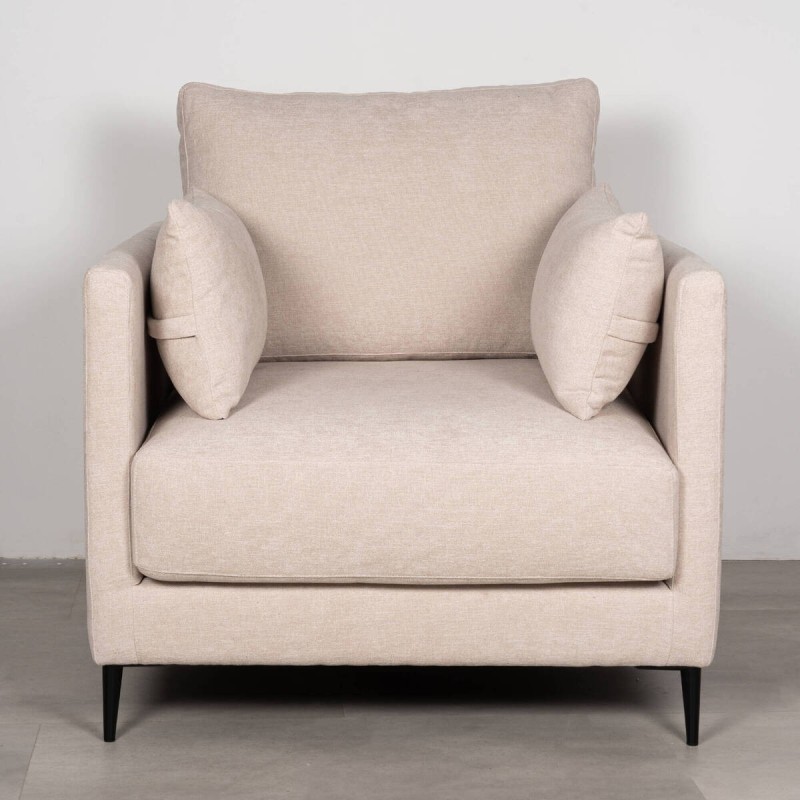 Sillón Funny Tapizado Beige Arena con Patas Metálicas Negras 90cm