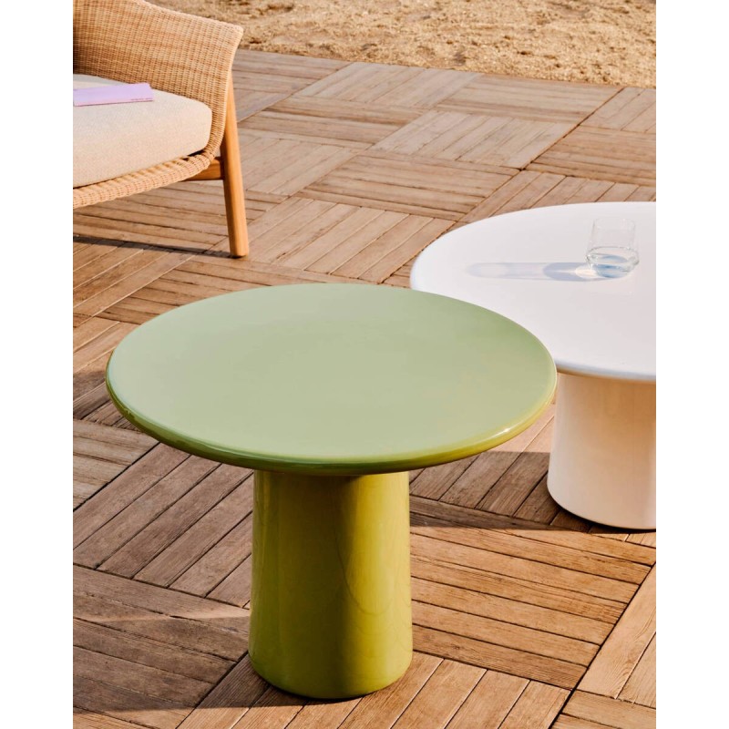 MESA DE CENTRO ALBANELLA REDONDA DE CEMENTO VERDE BRILLANTE 65cm