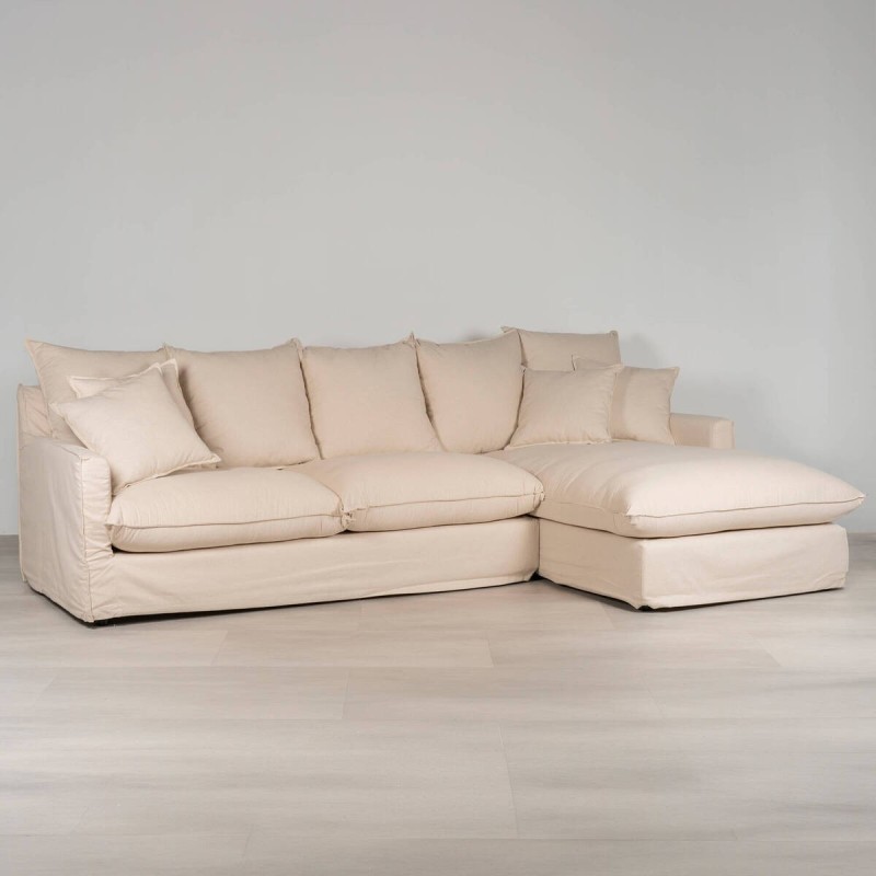 Sofá Avola con Chaise Longue derecha 290 cm Lino y Algodón Beige