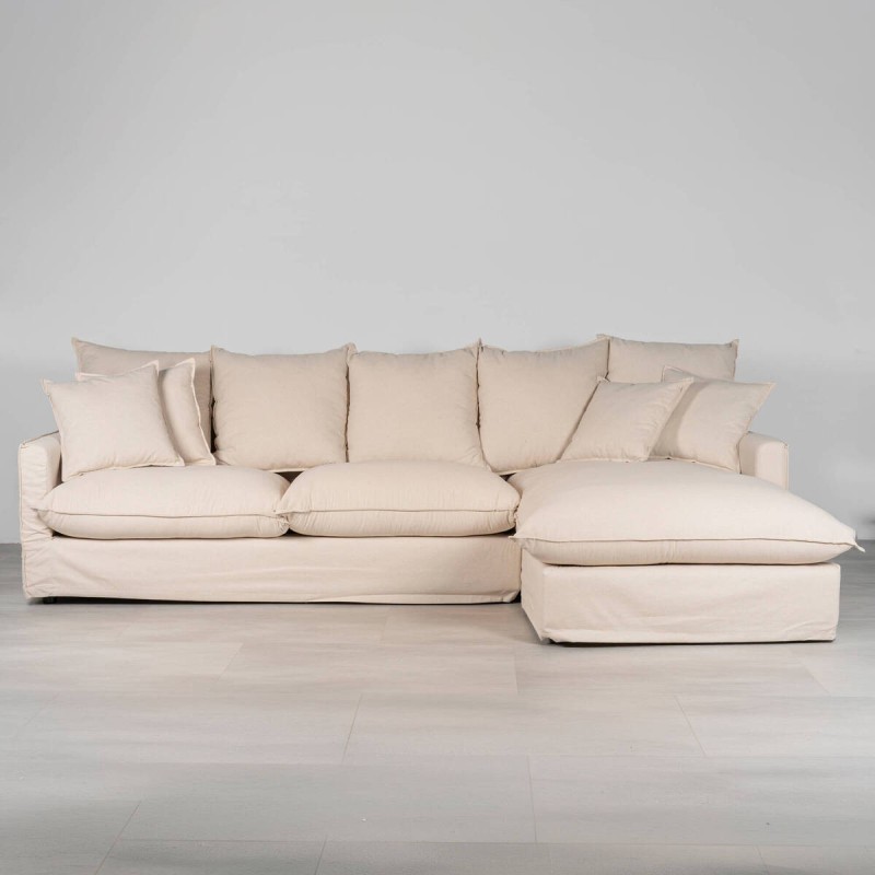 Sofá Avola con Chaise Longue derecha 290 cm Lino y Algodón Beige
